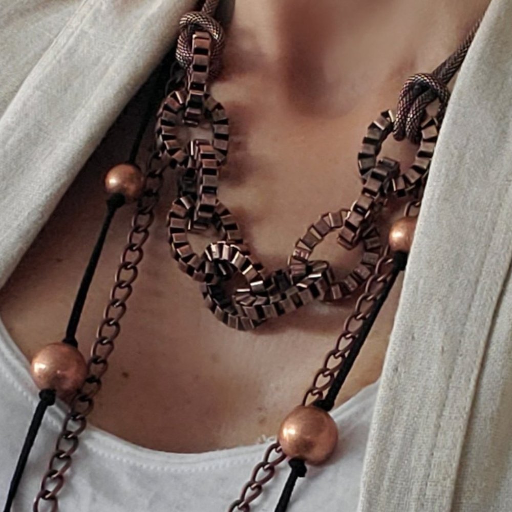 ❤️ Copper Vintage Jewelry Designer Necklace Large Links Unique Chain
